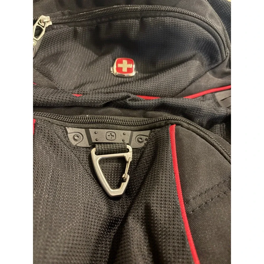 SWISSGEAR ScanSmart Black Backpack Red Trim Laptop Travel School Bag EUC